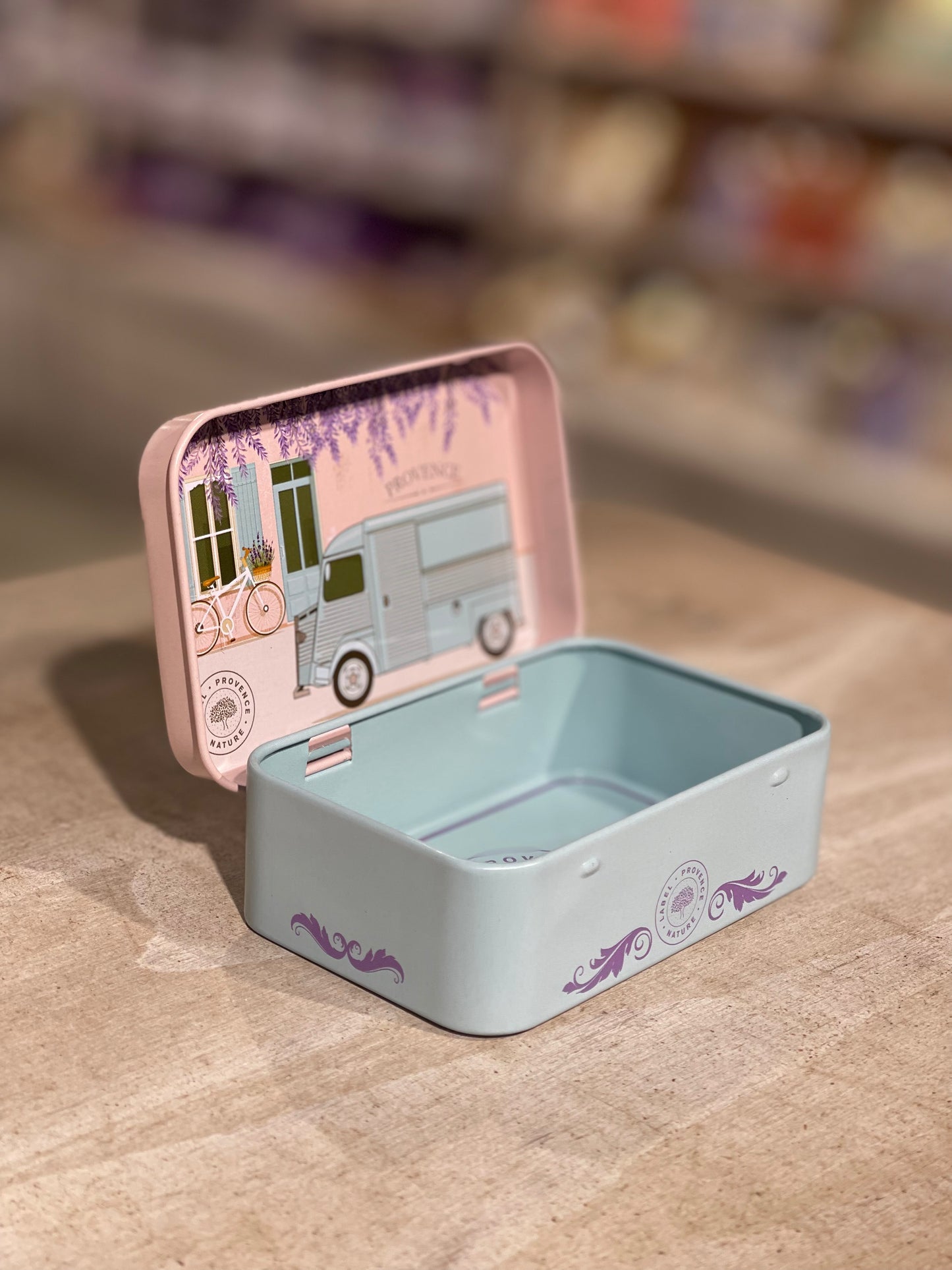 Boîte à savon - camionnette bleu et maison rose